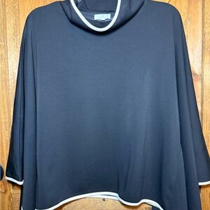 Elegant Black Cowl Neck Butter Soft Sweater/Poncho with White Accents